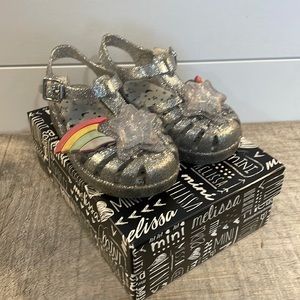 Mini Melissa Toddler Size 8 silver Sparkle Rainbow Star Jelly Sandal